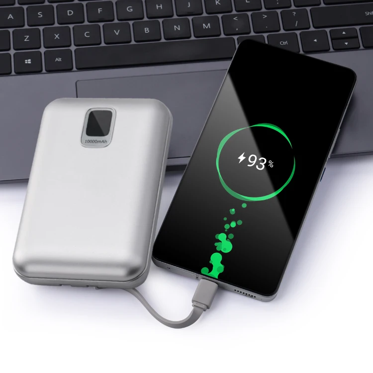Wholesale 10000mAh ABS Smart Portable Power Bank High Capacity Ultra-Slim Waterproof Display Fast Charging Type-C Power Bank