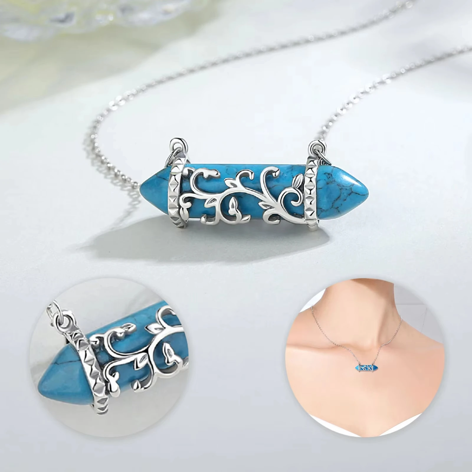 Natural Crystal Stone Gem Necklace Spiritual Energy Natural Healing Stone Hexagonal Pendant Blue Malachite Reiki Pendant