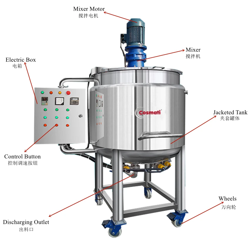 Small Soap Making Machine For Shampoo Liquid Detergent Movable Electric Heating Tank With Homogenizer