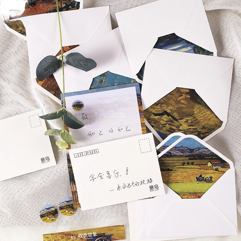 Creative Vintage retro Van Gogh Oil Painting series Letter paper and envelope postcard set stationery supplies