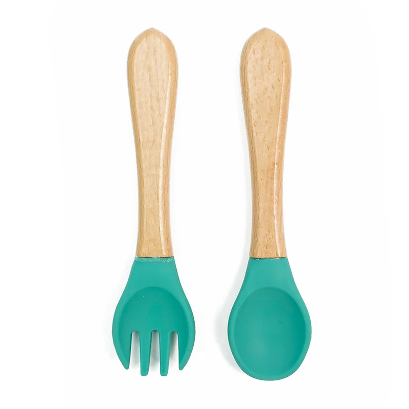 Hot Sale Can Be Custom Color Bamboo and Food Grade Silicone Baby Feeding Spoon