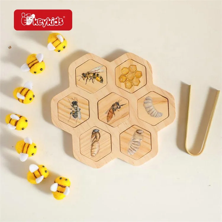 New Arrival Bee Life Cycle Learning Puzzle Wooden Beehive Toy For Kids W12E187