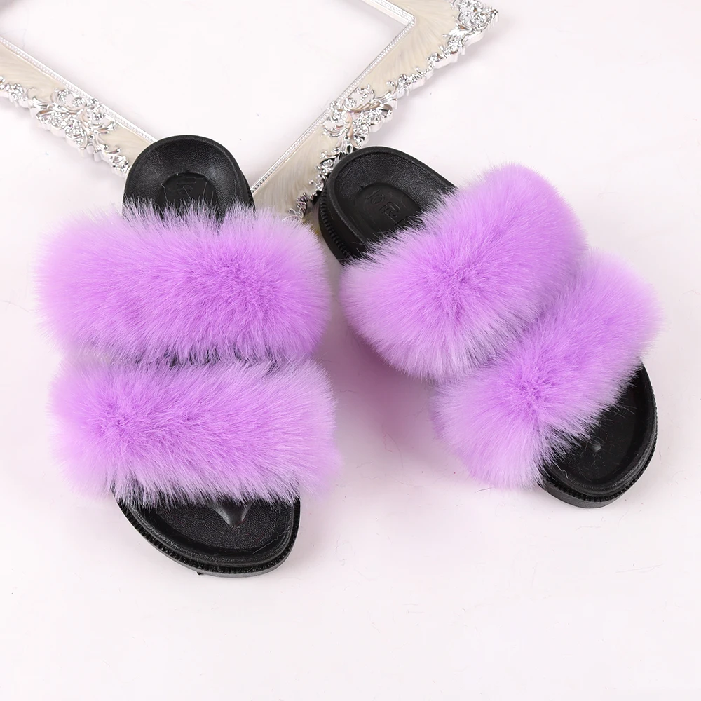 
Ladies Fluffy Fox Luxury Slide Women Soft Comfortable Pink Grey Mink Black Fur House Slides Shoes Slippers Faux Vendor With Fur 