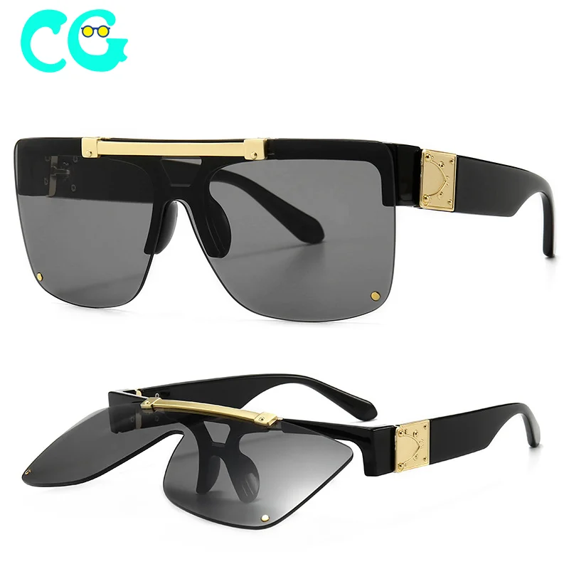 2022 Fashion SteamPunk Show Style Lens Flip Up Sunglasses ins Cool Unique Brand Design Sun Glasses Oculos De Sol Z1196E
