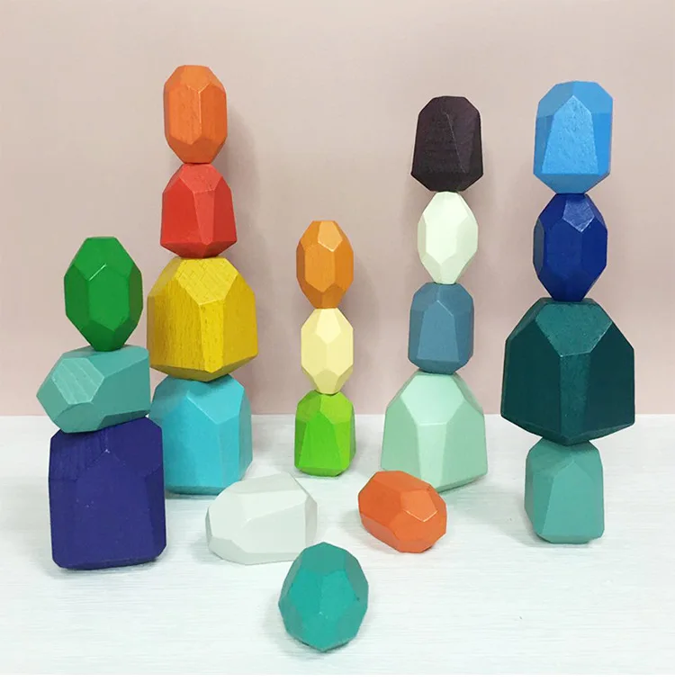 36 PCs Wooden Sorting Stacking Balancing Stone Rocks Educational Preschool Learning Toys Lightweight Building Blocks Game Stones