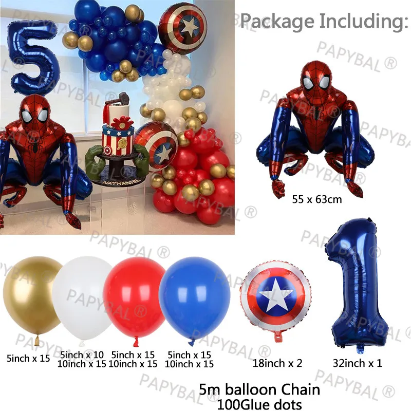 106pcs Balloons Garland Arch Big 3D Spiderman Foil Ballon 32inch Number Baloon Kids Birthday Gifts Party Decors Supplies