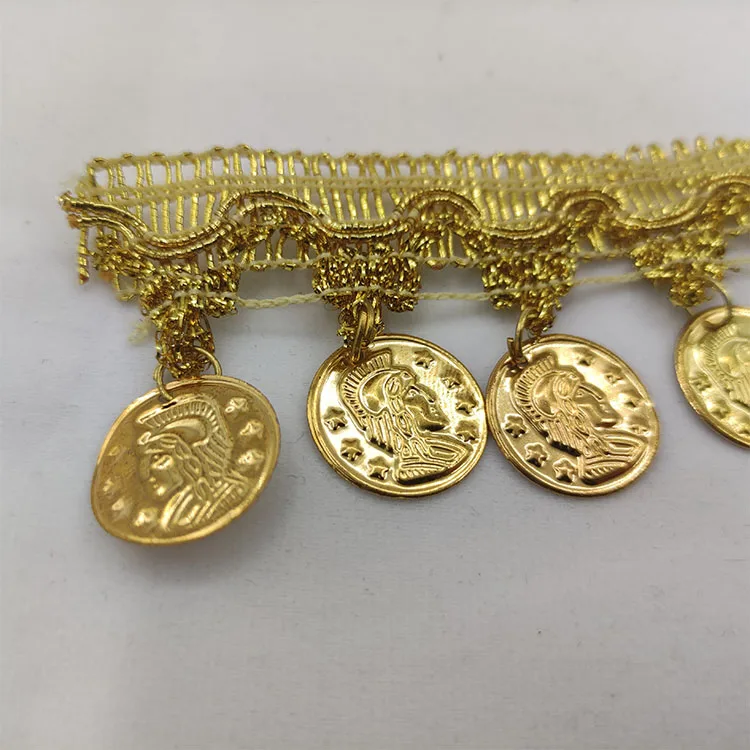 DIY Coin design braid trim 45mm gold silver braided sequined laser bell tassel lace trimming lace fabric