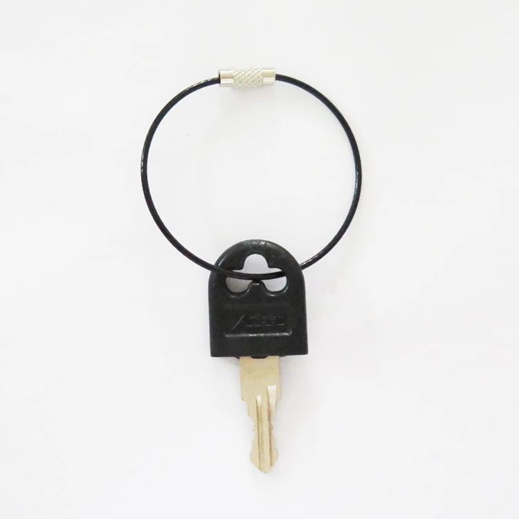 YIWANG Black Stainless Steel Screw Lock Keychain 150MM Wire Cable Key Ring