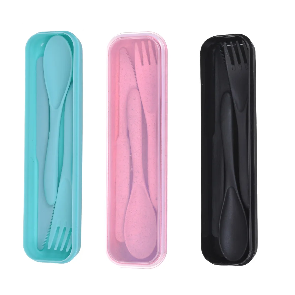 Tableware reusable travel cutlery set of 3 plastic forks spoons and knives for travel picnic portable cutlery set