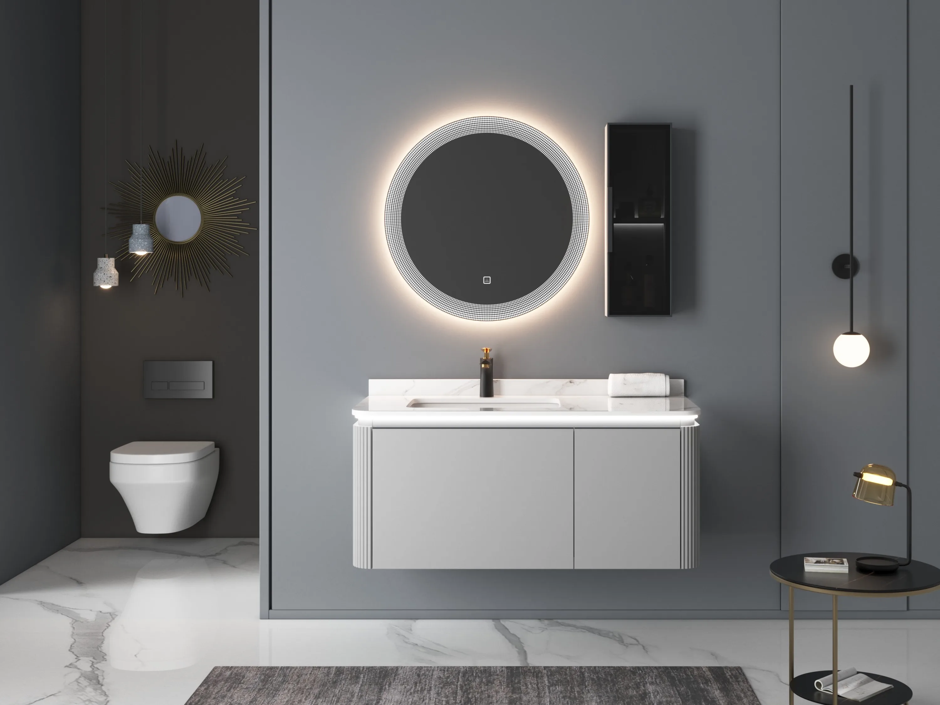 Wall Mount One Drawer Hanging Cabinet Vanity Luxury Bathroom Furniture Factory Direct With Sink