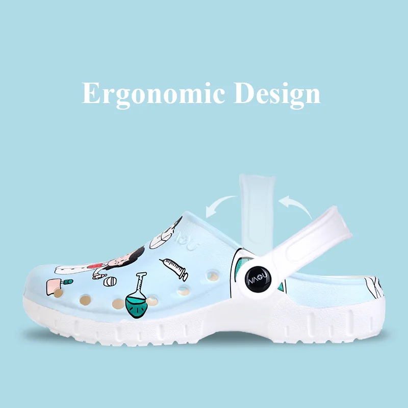Nurse Print Scrub Shoes for Women Men Medical Clogs Light Weight Clinical Sanitary Surgeon Dental Hygienist Veterinary Sandal