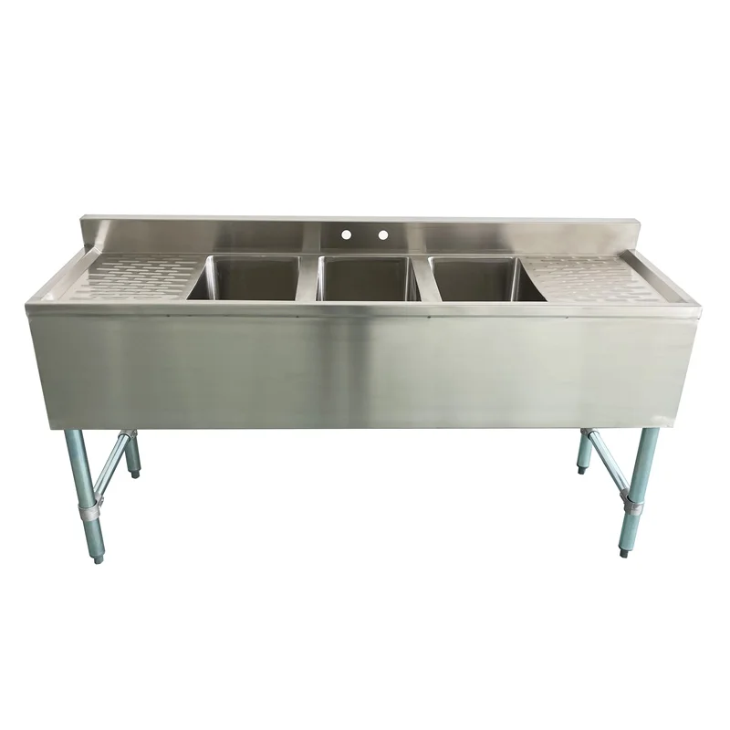 Jincheng NSF Customized Commercial Fashion Design bar Sink with Right Drainboard Three Bowl Knock Down