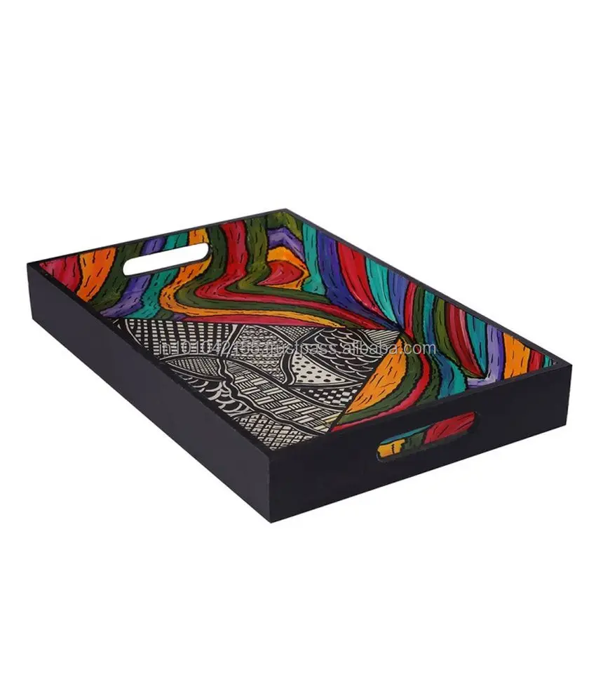 Экологичный сервировочный поднос с деревянной росписью