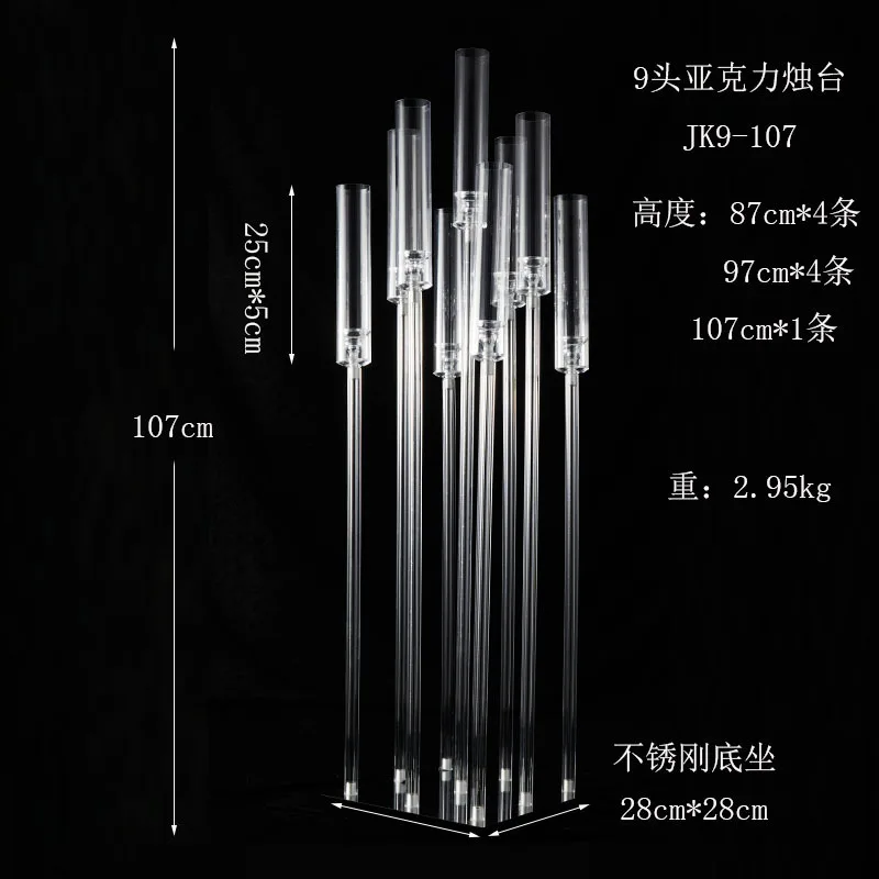 New Design Gold Silver Handmade Candelabra Wedding Centerpiece Transparent Acrylic Crystal Candlestick