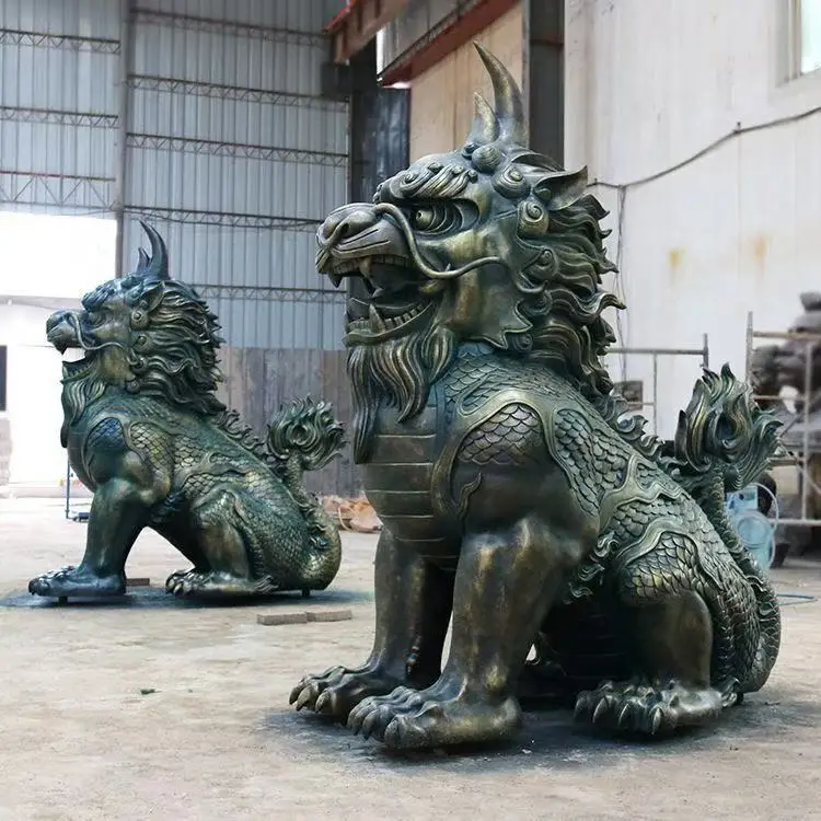 Античная статуя КИЛИНА скульптура ручная резная металлическая китайская Анималистическая живопись медная бронза для наружного использования