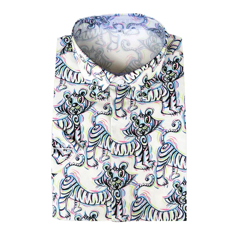 Custom Italian Resort Casual Big Size Clothes Fitting Summer Printed Tiger Short Sleeve Beach Shirts For Men