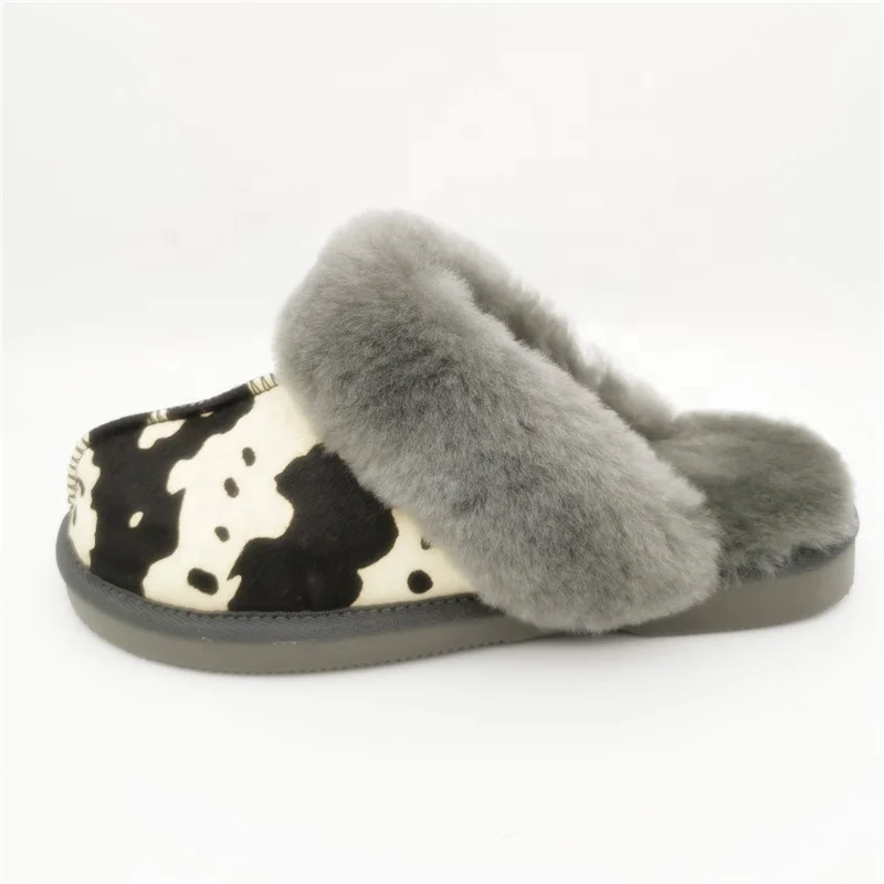 HQS-WS002 Factory wholesale custom sheepskin moccasin slippers genuine double face sheepskin slippers for woman