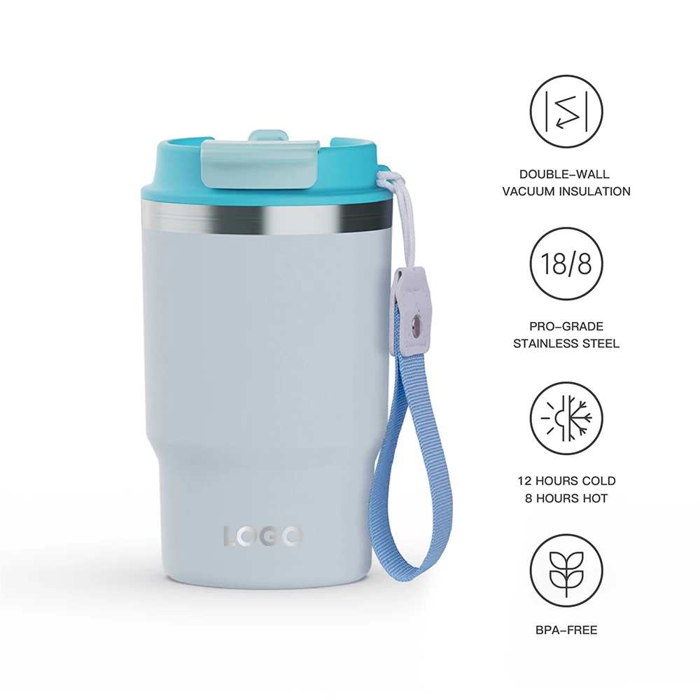 Custom 12oz Wholesale Travel Coffee Mug Powder Coated Double Walled Insulated Stainless Steel Tumbler With Dual Driinking Lid