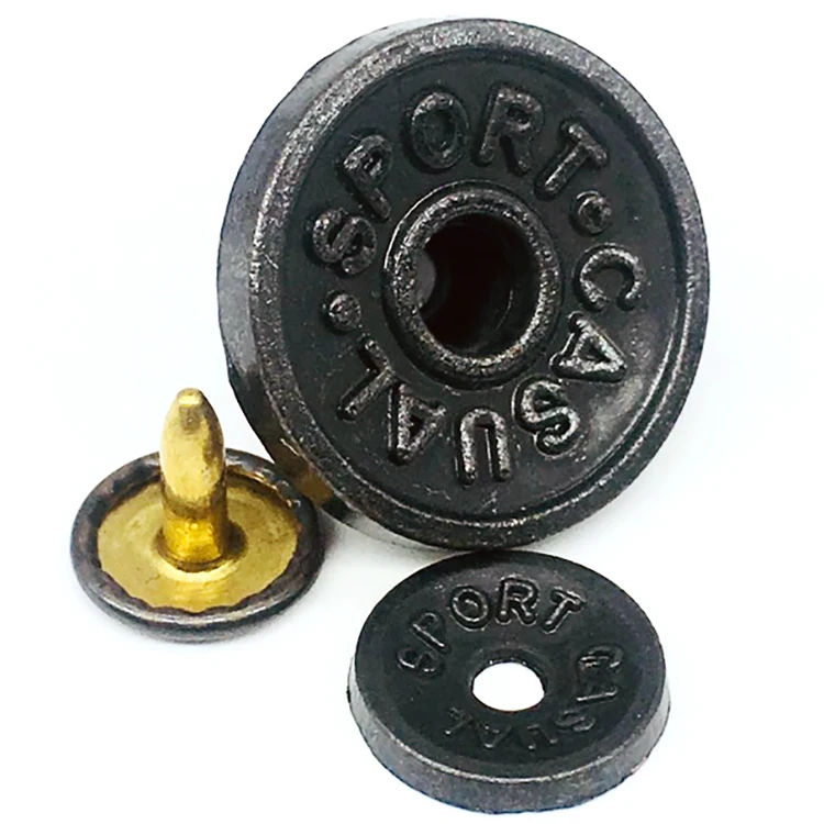Custom Brand Name Logo Iron Jeans Buttons Antique Copper Denim Jeans Metal Brass Rivet Nut Buttons Shank Metal Button Jean