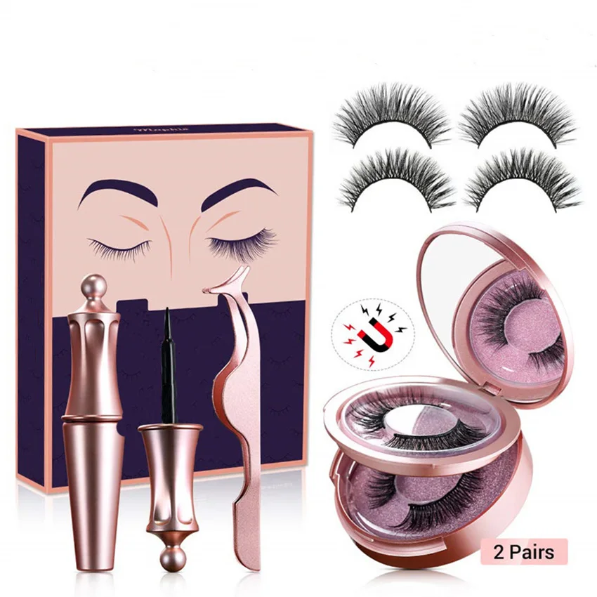 High quality no glue 3d magnetic eye lashes with 10 magnets and liner sets