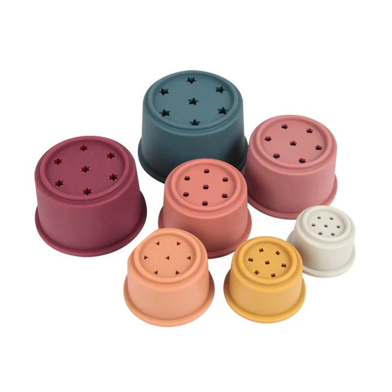 Early Educational Develop Montessori 7pcs Stackable Nesting Water Pool Tub Bath Toy Baby Sorting Stacking Cups Toy For Toddlers