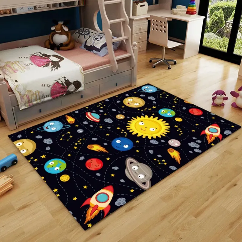 Kids Cartoon Play Mat Carpet Washable Baby Play Gym Mat Durable Easy Clean Waterproof With Polyester Fabric For Kids Bed Room