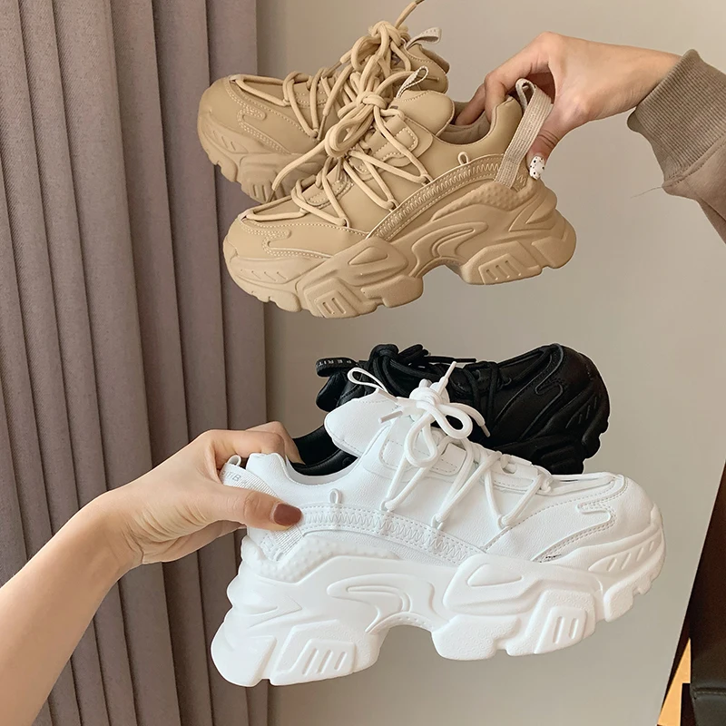 Sneakers Women Fashion Comfortable Lace-up Mesh Breathable Sneakers Spring New Walking Platform Shoes Women Casual Shoes 2021