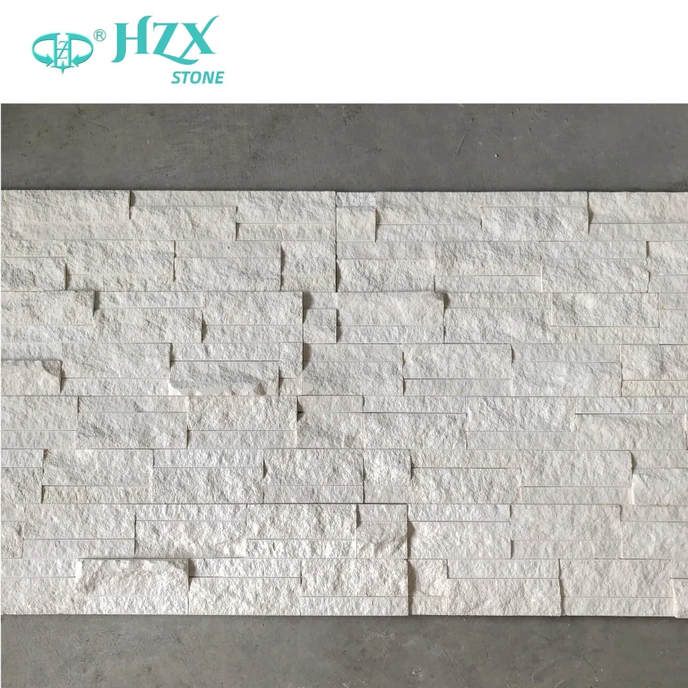 HZX High Quality Natural Exterior Wall Veneer Split Surface Limestone Culture Stone Tiles Outdoor Wall Cladding Brushed Finish