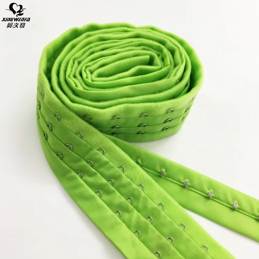 3 row velvet back high quality green corset fajas hook eye tape high quality polyester long bra hook and eye tape