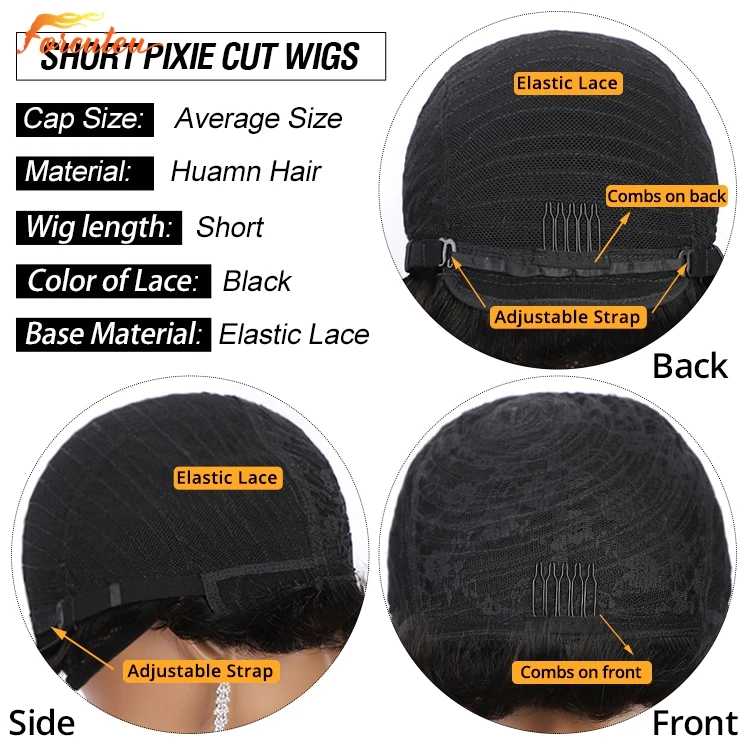 Forcuteu Wholesale Perruque Raw Indian Brazilian Cuticle Aligned Virgin Pixie Cut Short Bangs Machine Made Human Hair Wig