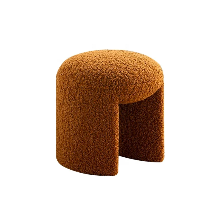 Wool Velvet Ottoman Velvet Stool Bedroom Ottoman, Orange Fabric stool ottoman Pouf