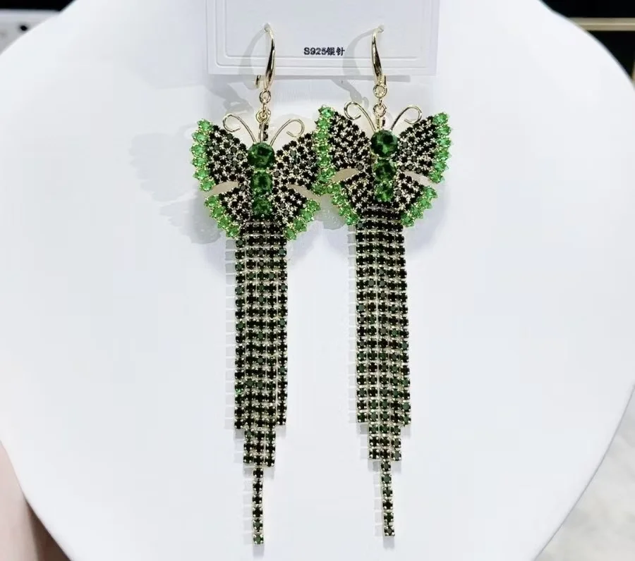 Trend Zircon luxury butterfly fringe earrings Explosion wear skirt exaggerated earrings