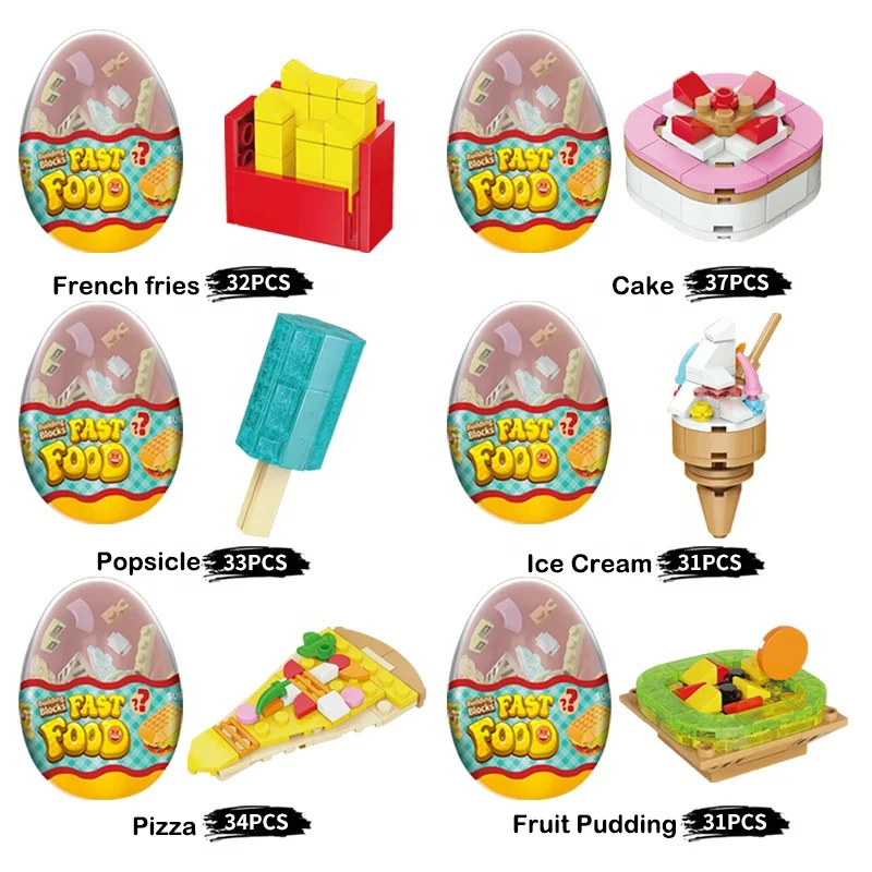 Hot Sale Food Series 12pcs Combinate Into A Food Truck DIY Building Block Toys Surprise Twister Capsules Brick Toys For Kids