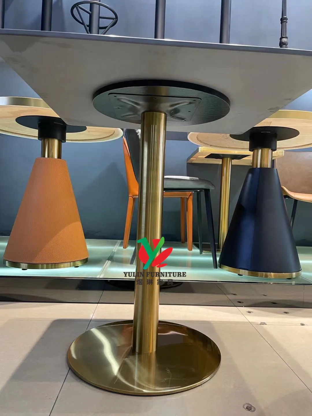 Outdoor gold stainless steel legs marble bar cocktail table