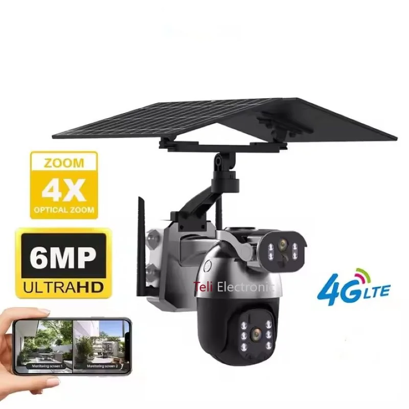 4X digital zoom 6MP solar camera outdoor 4g wireless automatic tracking alarm push full color night vision security camera
