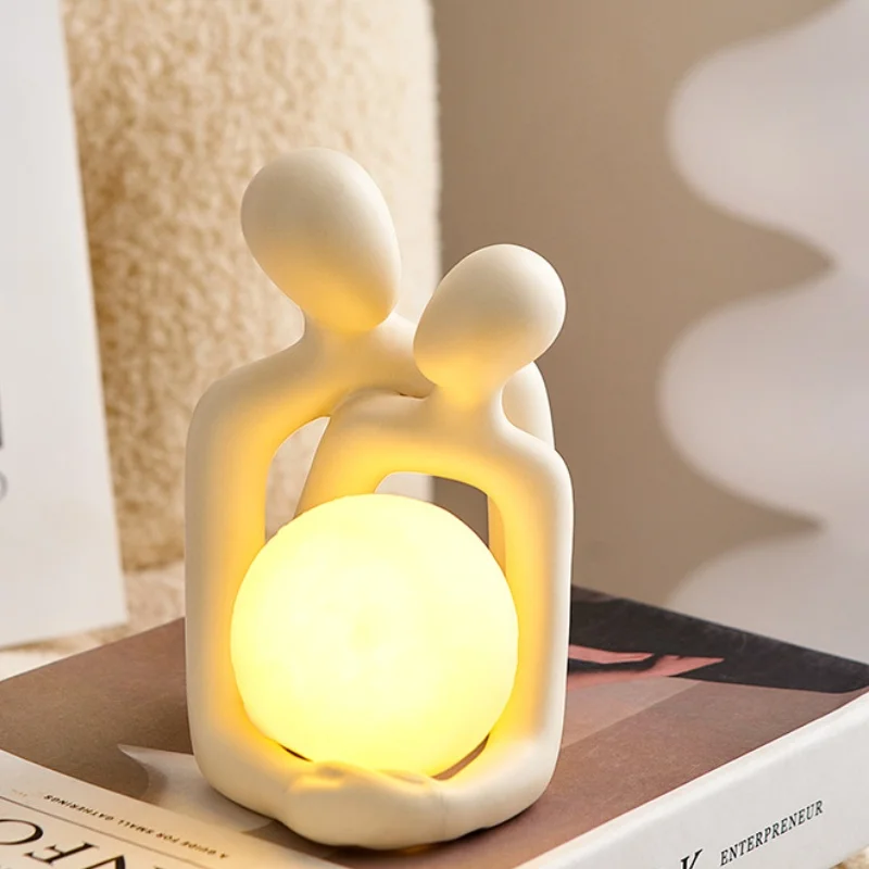 Home Decoration Ceramic LED Night Light Realistic Porcelain Human Body Hand Holding Ball Tabletop Knick-Knack For Christmas gift