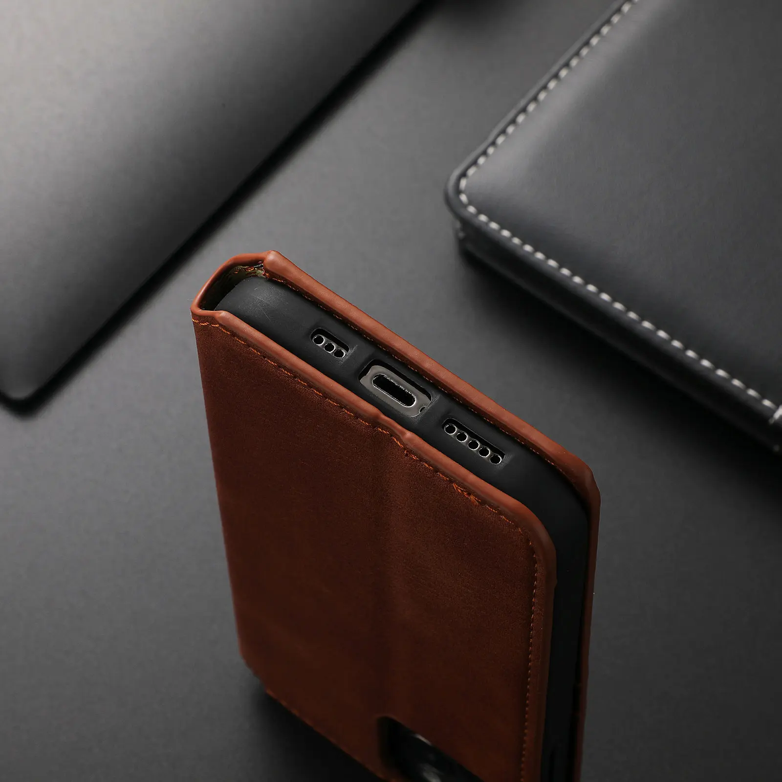 Smooth PU Leather Cell Phone Case Waterproof Phone Case Magnetic Card Stand Wallet Flip Mobile Phone Cover