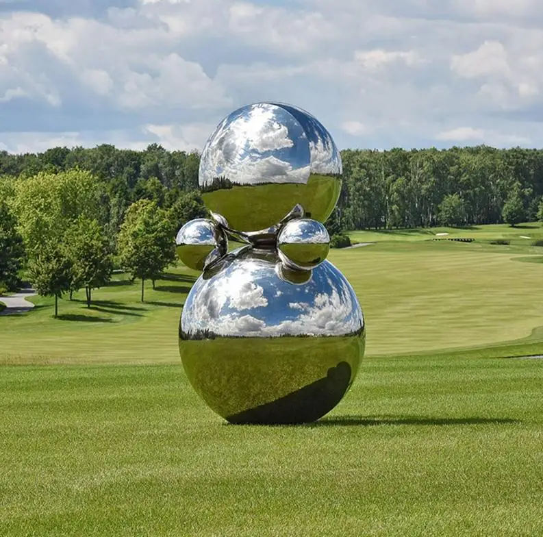 Large Outdoor Stainless Steel Sphere Sculpture 316 Mirror Finish Anime Style Polished Engraved Car Plaza School City Building
