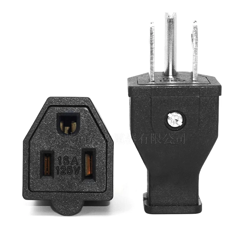 US American 3 Pins Industrial AC Electrical Power Rewireable Plug Male Wire Socket Outlet Adapter Extension Cord Connector 15A