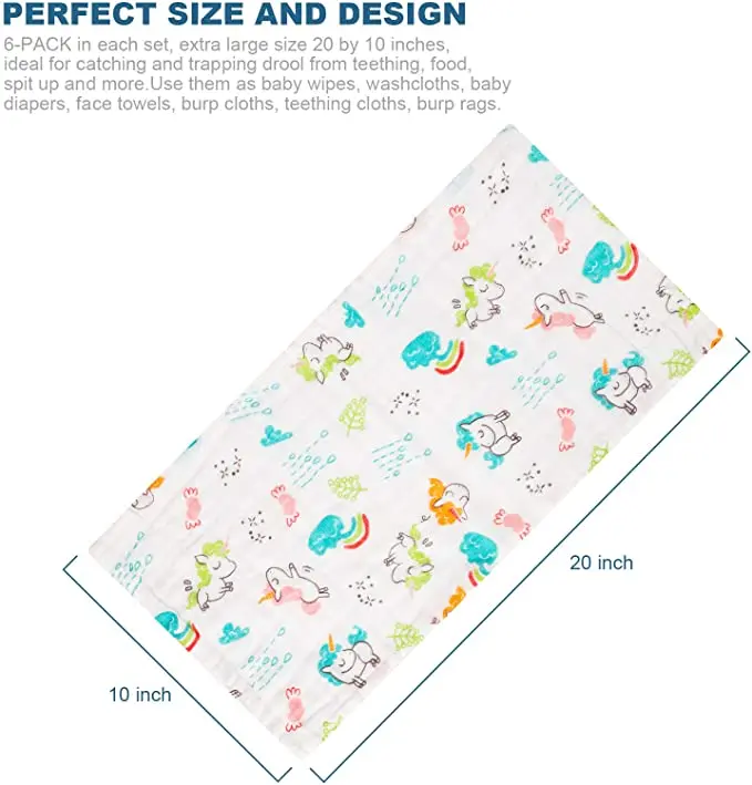 Custom Muslin Baby Burp Cloths  Extra Large  6 Layers Super Absorbent Soft Natural for Sensitive Skin Baby 100% Organic Cotton