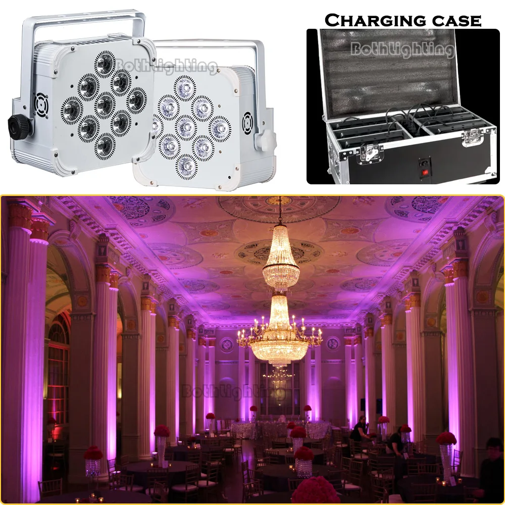 Bothlighting 9*18W Led Battery Wireless Lights RGBWAUV 6in1 Flat Led Par Uplight DJ Event Entertainment