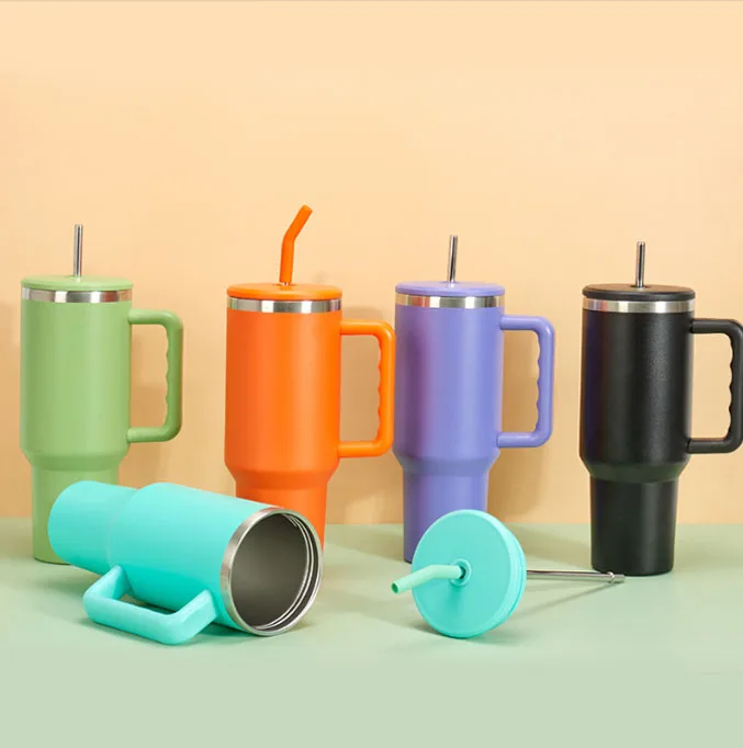 Sublimation New Blanks White 40 Oz Skinny Glow Sports Water Tumblers Straight Set With Screw On Lids Wraps