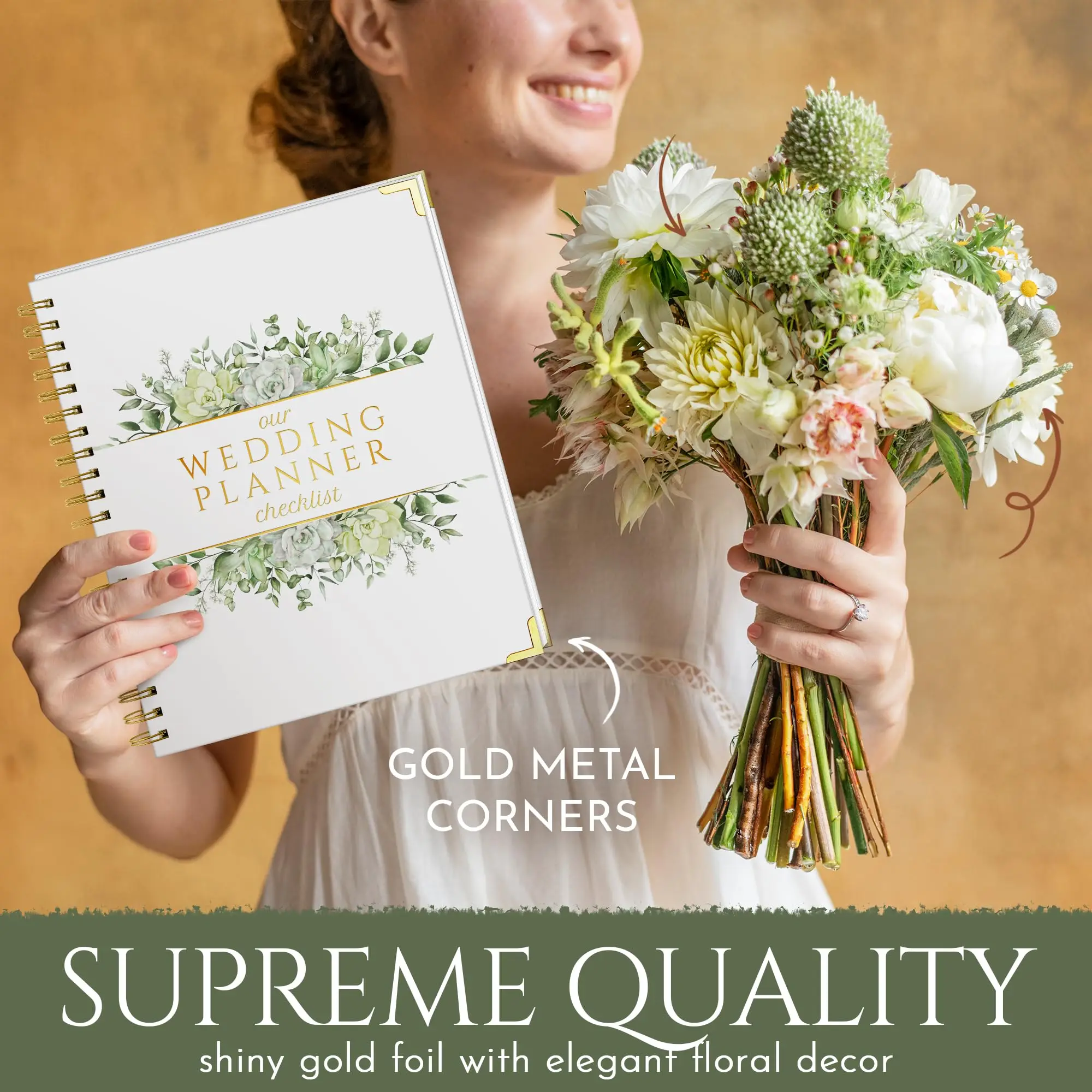 High quality custom wedding planner with gold edge color printing pregnancy journal spiral notebook with pen