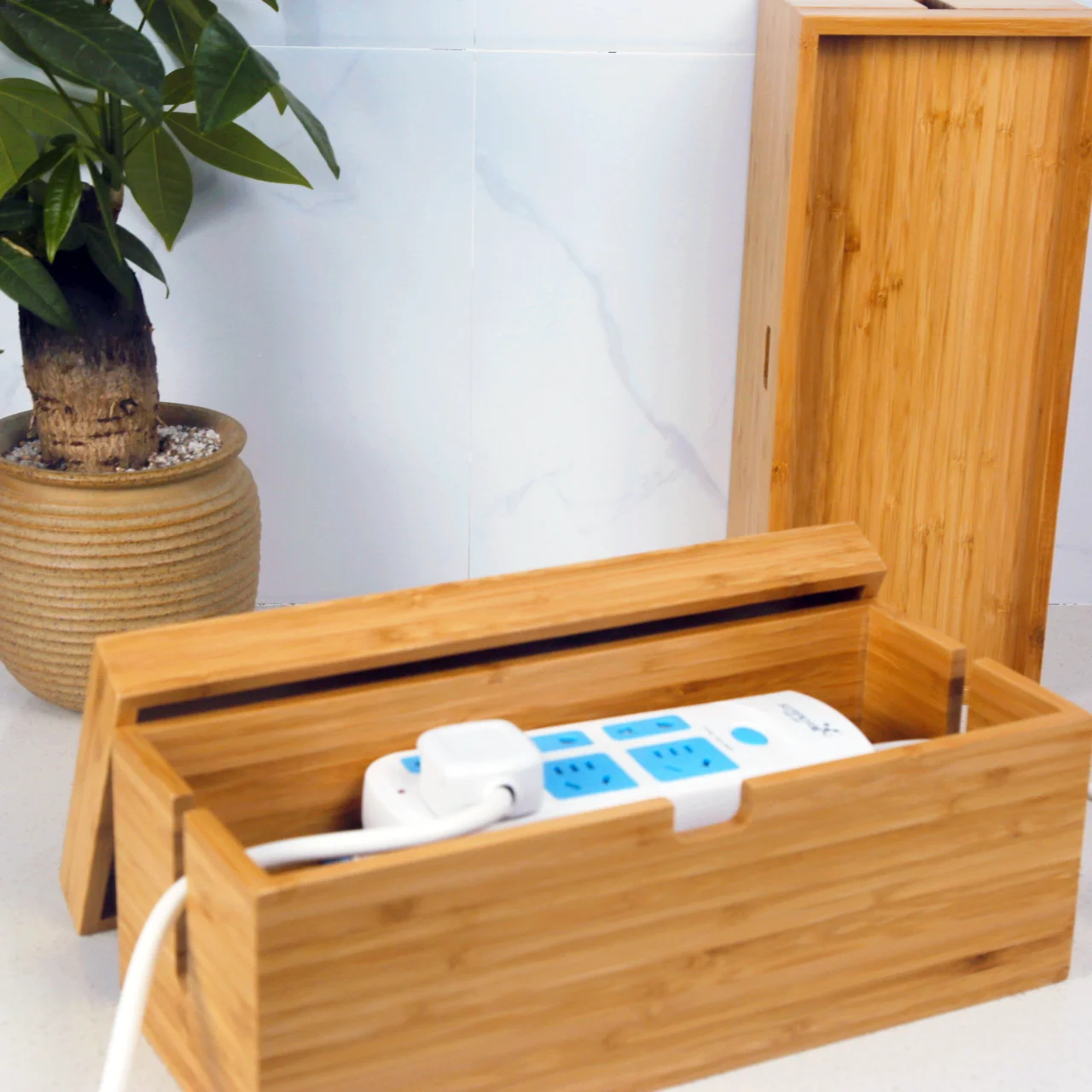 
Chargers Power Strips and Charging Cable Storage bamboo Box with Lid 