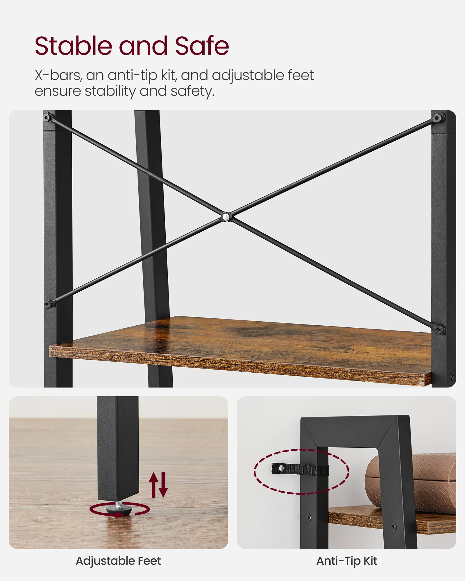 VASAGLE shelf living room corner ladder display book shelf 5-Tier Industrial Bookcase Ladder Shelf