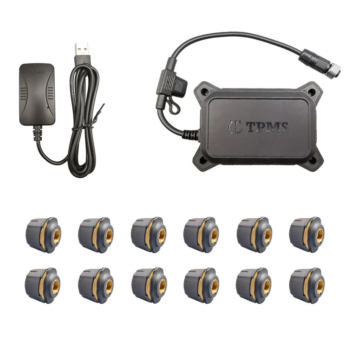 12 колес USB TPMS с ретранслятором Android автомобильный экран 8V1 размер резьбы внешний датчик грузовика в режиме реального времени