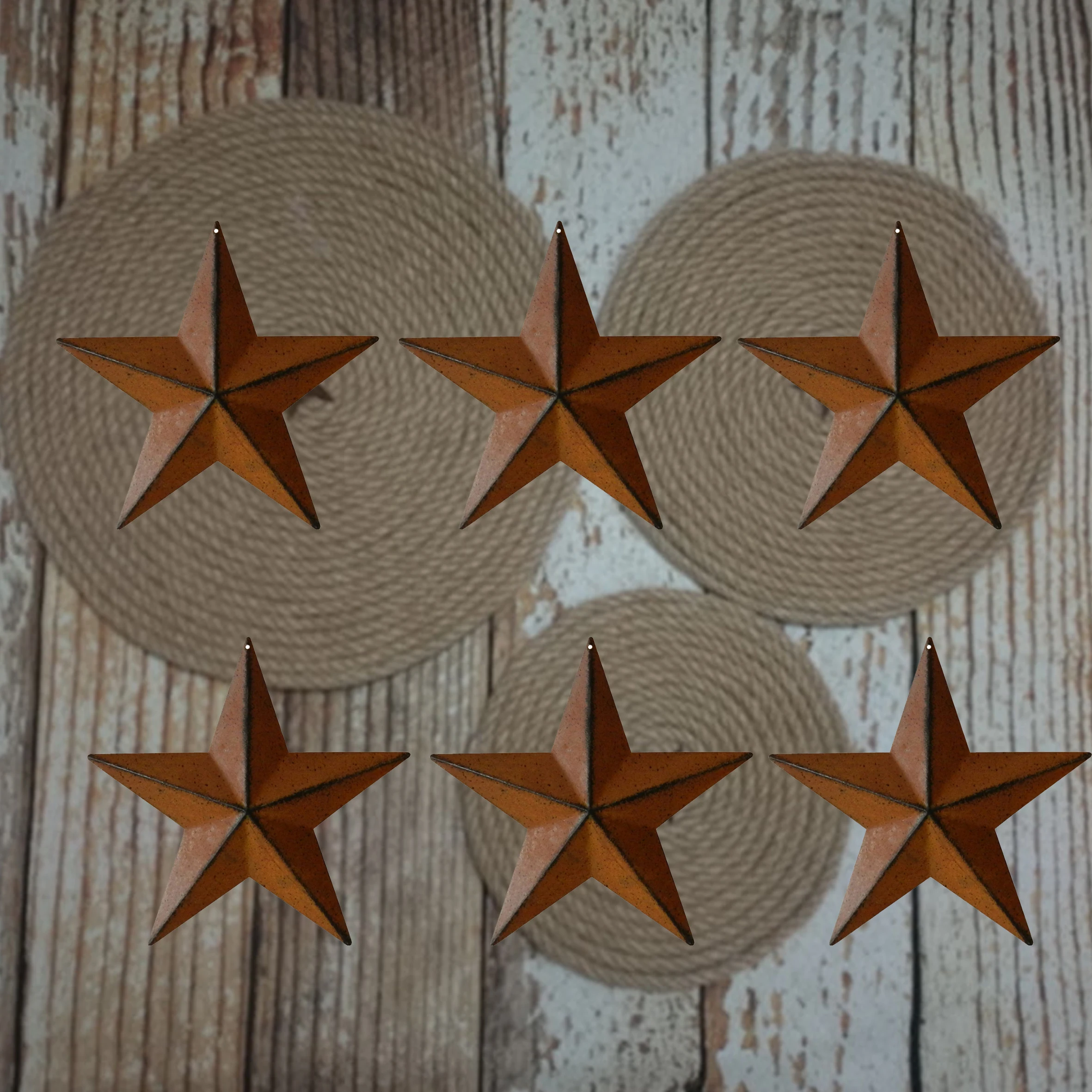 
Country Rustic Antique Wall Decoration Vintage Gifts 4 Inch Set of 6 Rusty/Black Metal Barn Star 