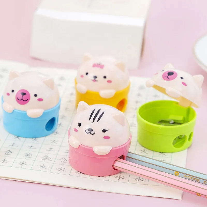 School supplier cartoon animal shape plastic double hole pencil sharpener for kids