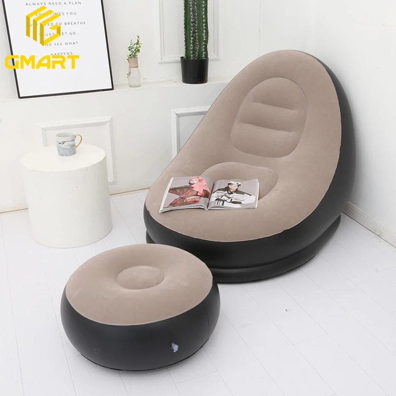 Gmart Pink Flocked Pedals Air Pvc Living Room Furniture Flocking Bbl Relax Inflated Sofa Set Furniture Inflatable Chair Sofas