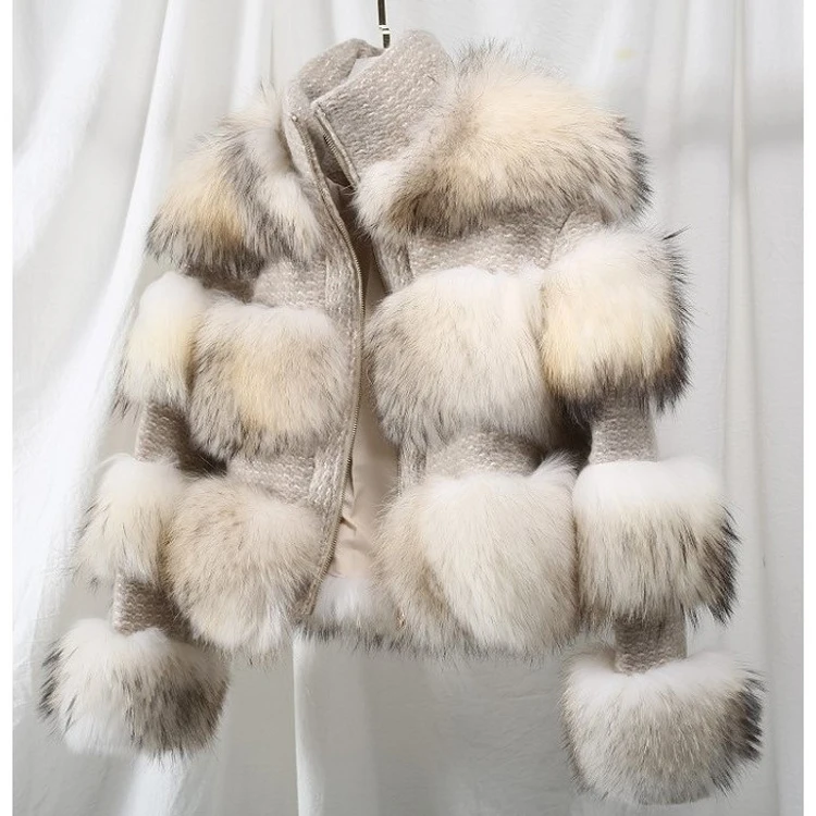 Manufacturer Genuine Natural Raccoon Fur Coat Women Coat Natural Real Fur Jacket Dress Women